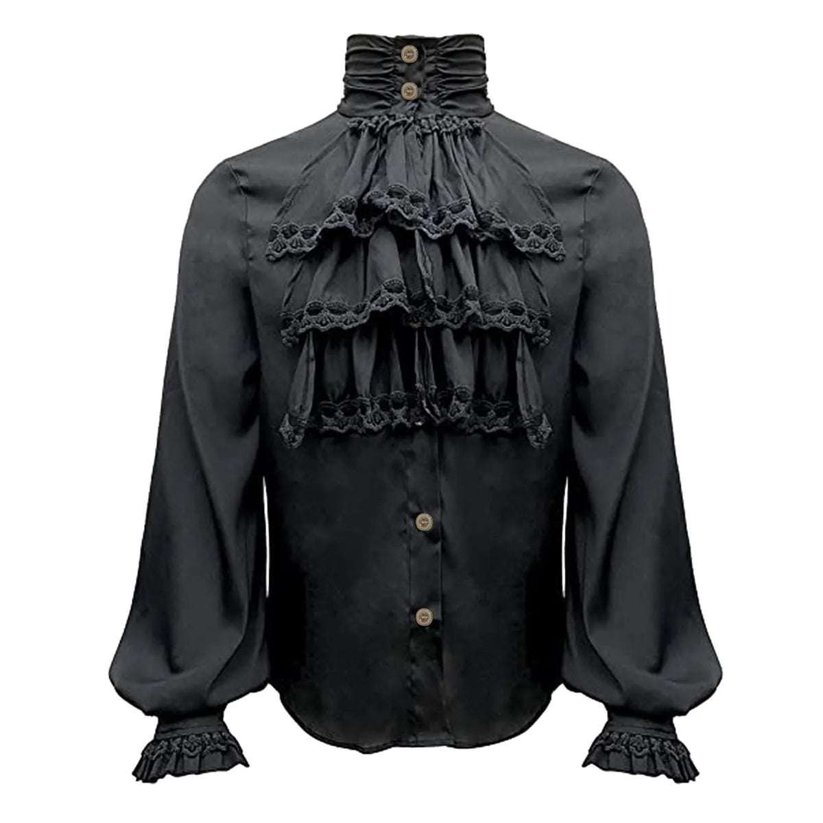 Veylora Men Steampunk Shirt Vintage Prince Medieval Renaissance Blouse Male White Black Turtleneck Tops Victorian Cosplay Costumes