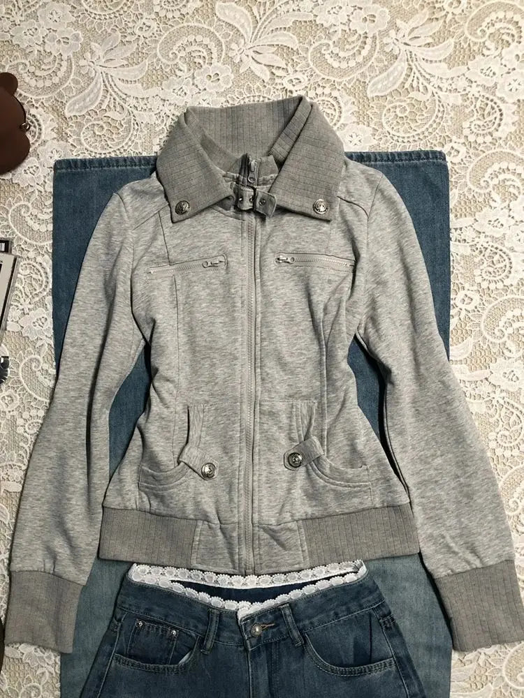 Veylora Hoodies Women 2000s Clothes Y2k Vintage Harajuku Flower Graphic Zip-up Hooded Punk Hot Girl High Street Hoodie Casual Sweatshirt
