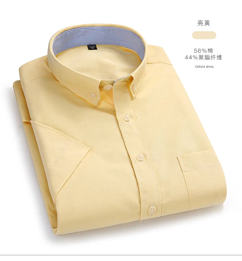 Veylora Men's Short-Sleeved Shirt, Summer Casual, Oxford Fabric, Solid Color, Simple, Trendy, Comfortable and High-Quality, Street Style