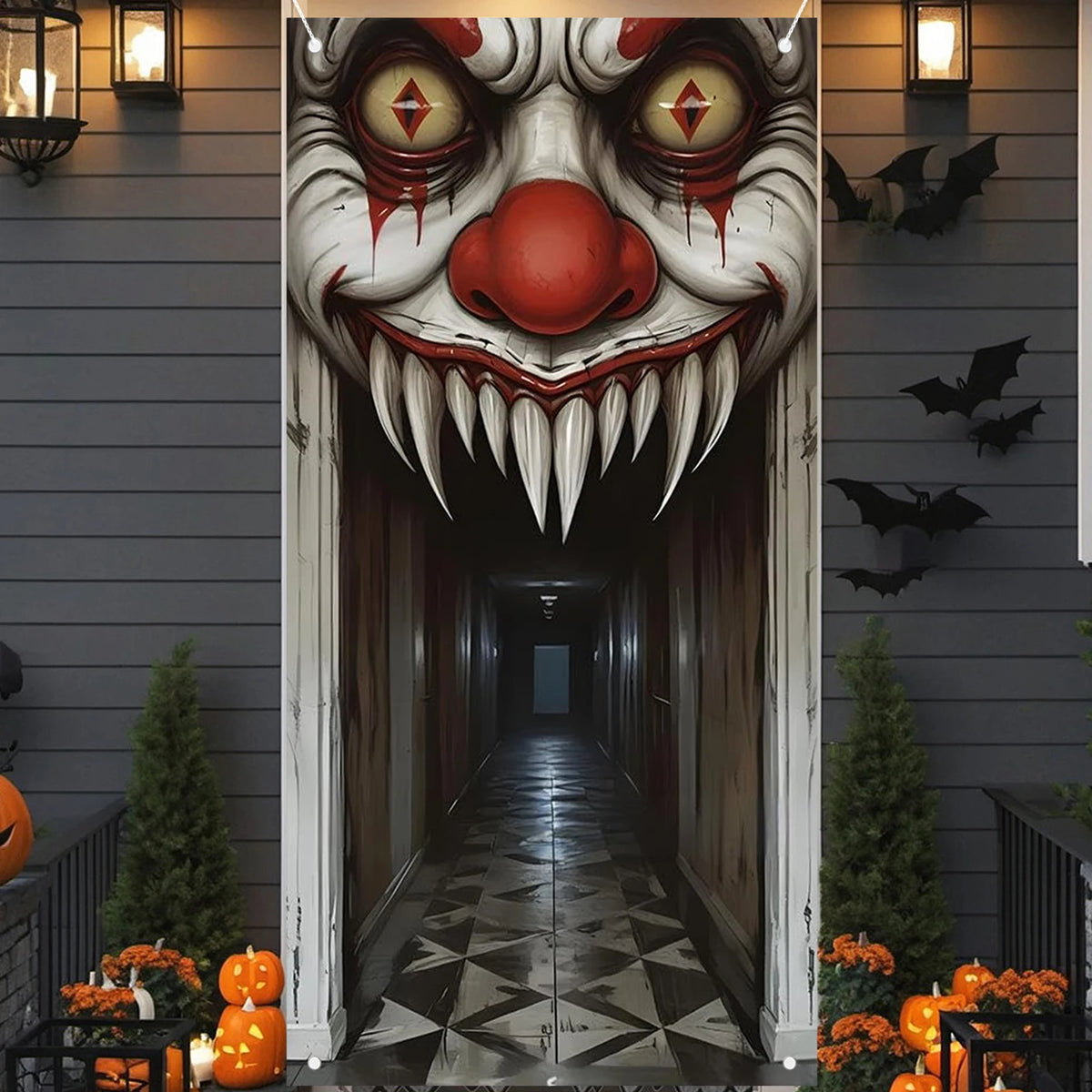 Veylora Halloween Decorations Door Cover,Spooky Witch and Zombie Theme Wall Decor,Indoor Outdoor Haunted House Themed Decoration 2D Scen