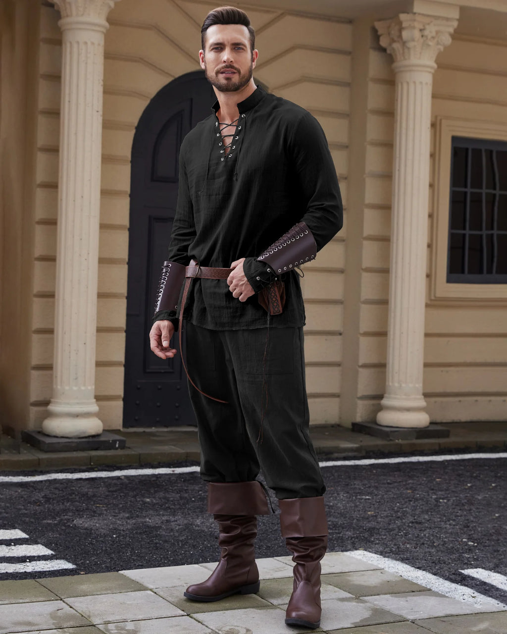 Veylora Men's Medieval Viking Shirt Renaissance Shirt Pirate Men's Long-Sleeved Halloween Cosplay Costume, Daily Casual Shirt