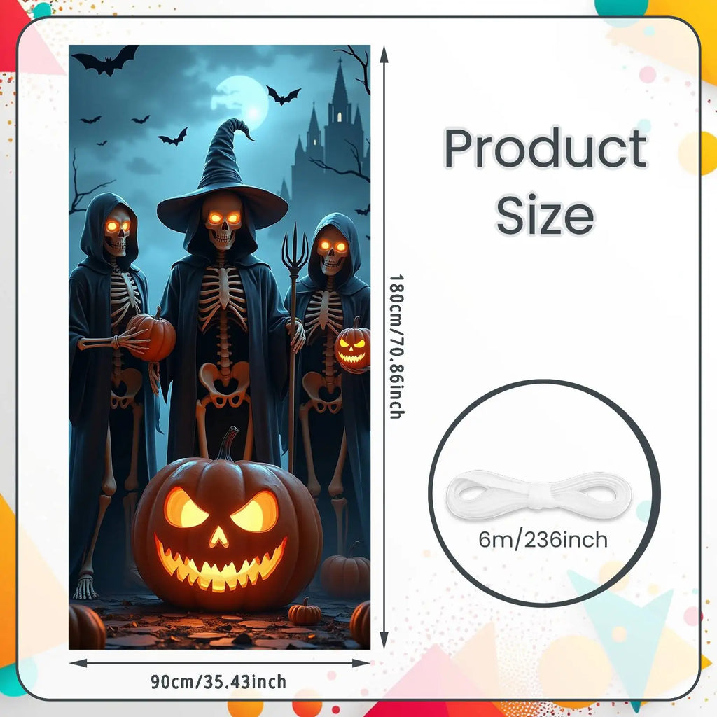 Veylora Halloween Decorations Door Cover Spooky Design Halloween Eerie Skeleton Gothic Jack O Lantern for Halloween Party Horror Decor