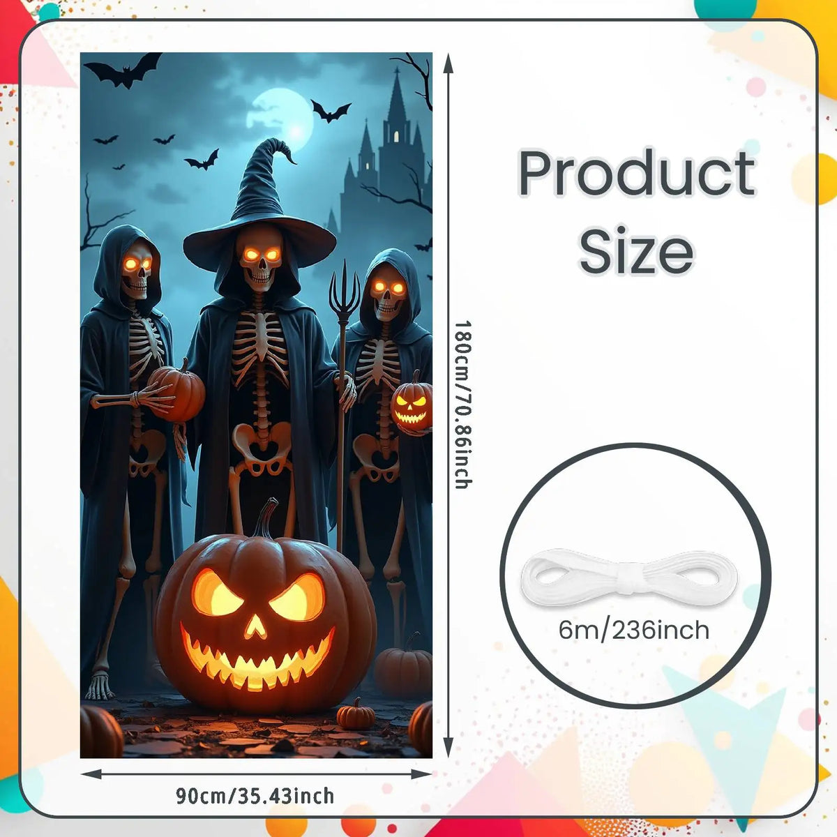 Veylora Halloween Decorations Door Cover Spooky Design Halloween Eerie Skeleton Gothic Jack O Lantern for Halloween Party Horror Decor