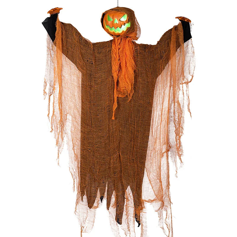 Veylora Halloween Decoration Luminous Demon Pumpkin Scarecrow Hanging Ornaments Turned Head Pumpkin Halloween Horror Home Decor Yard