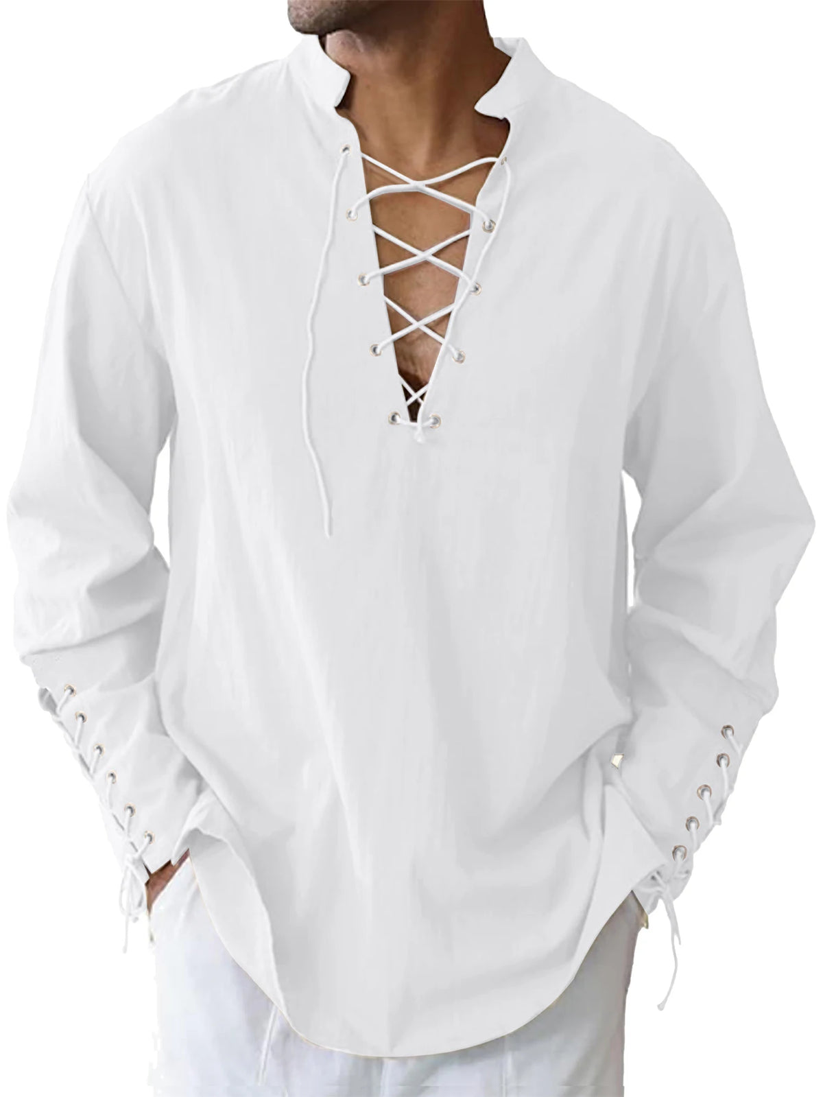 Veylora Men's Medieval Viking Shirt Renaissance Shirt Pirate Men's Long-Sleeved Halloween Cosplay Costume, Daily Casual Shirt