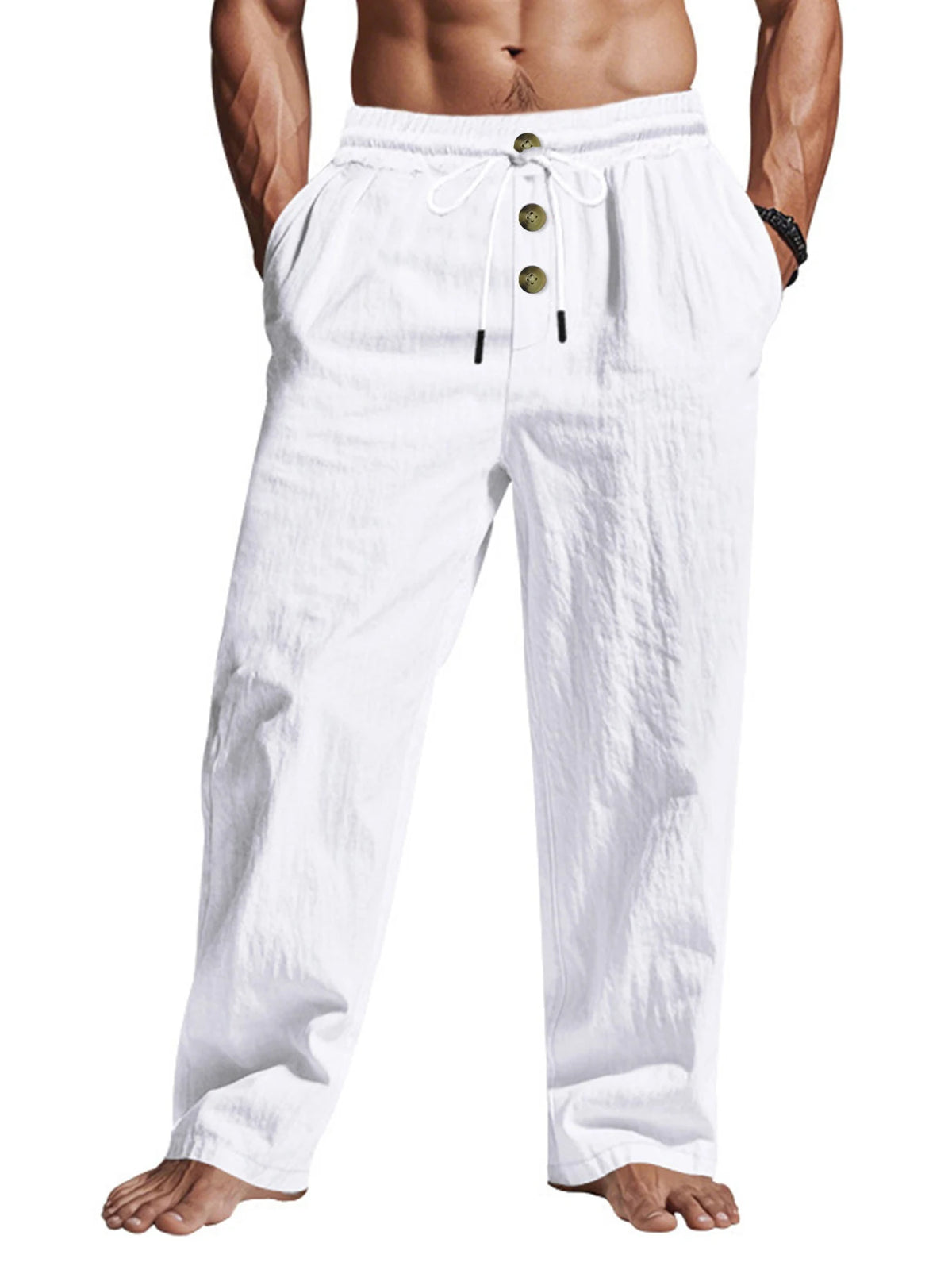 Veylora Men's Casual Trousers 2025 Spring/Summer New Man Large Size white Straight trousers Solid Beach black Fitness Pants S-XXXL