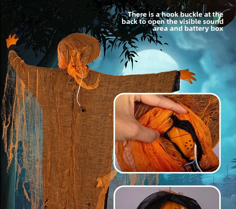 Veylora Halloween Decoration Luminous Demon Pumpkin Scarecrow Hanging Ornaments Turned Head Pumpkin Halloween Horror Home Decor Yard