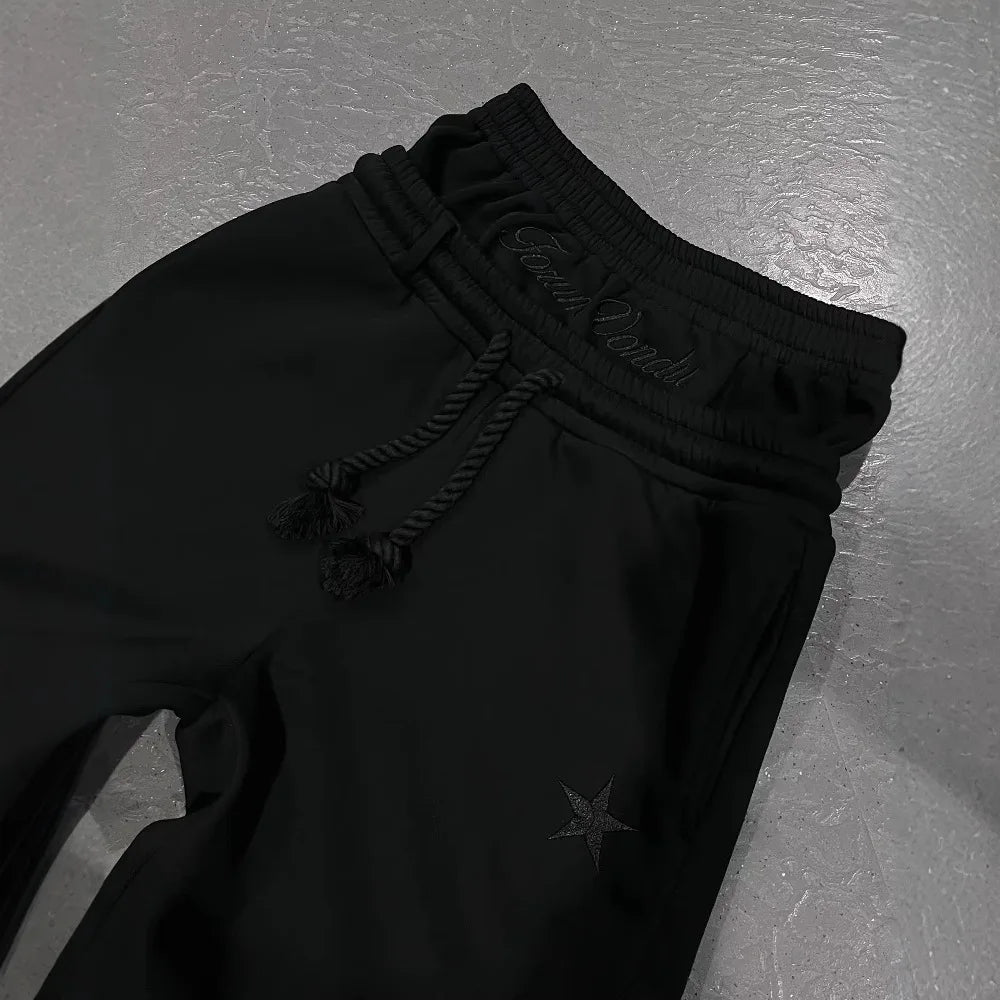 Veylora Harajuku Loose Double Waisted Sweatpants Y2K American Solid Color Letter Embroidery Casual Pants Hip Hop Drawstring Waist Jogger