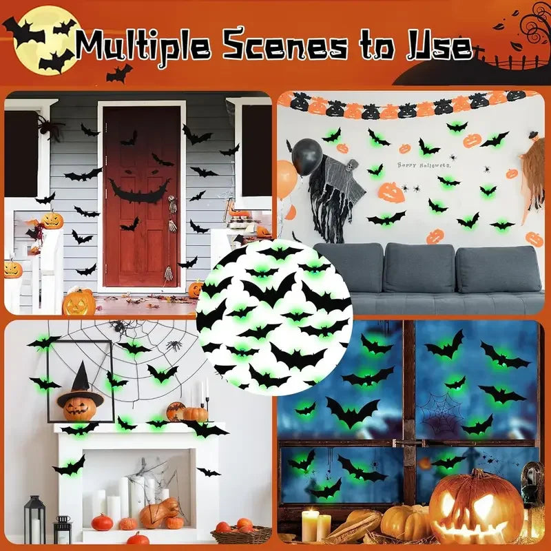 Veylora Halloween Decorations  3D LED Lighted Bats with Purple Green Lights, Waterproof Window Stickers for Indoor Outdoor Scary Decor