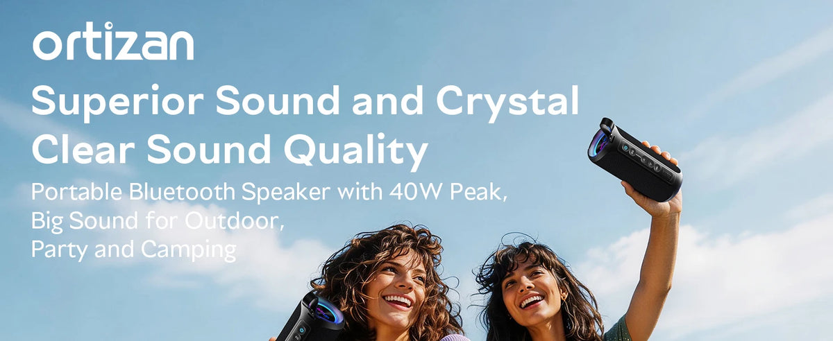 Veylora Ortizan Bluetooth Speaker, 40W Peak Outdoor Portable Loud Speakers Wireless with Deep Bass, USB/AUX/TF Card Port, RGB Light, TWS Stereo, EQ, IPX7 Waterproof for Party, Beach, Kayaking, Camping, Backyard, Garage