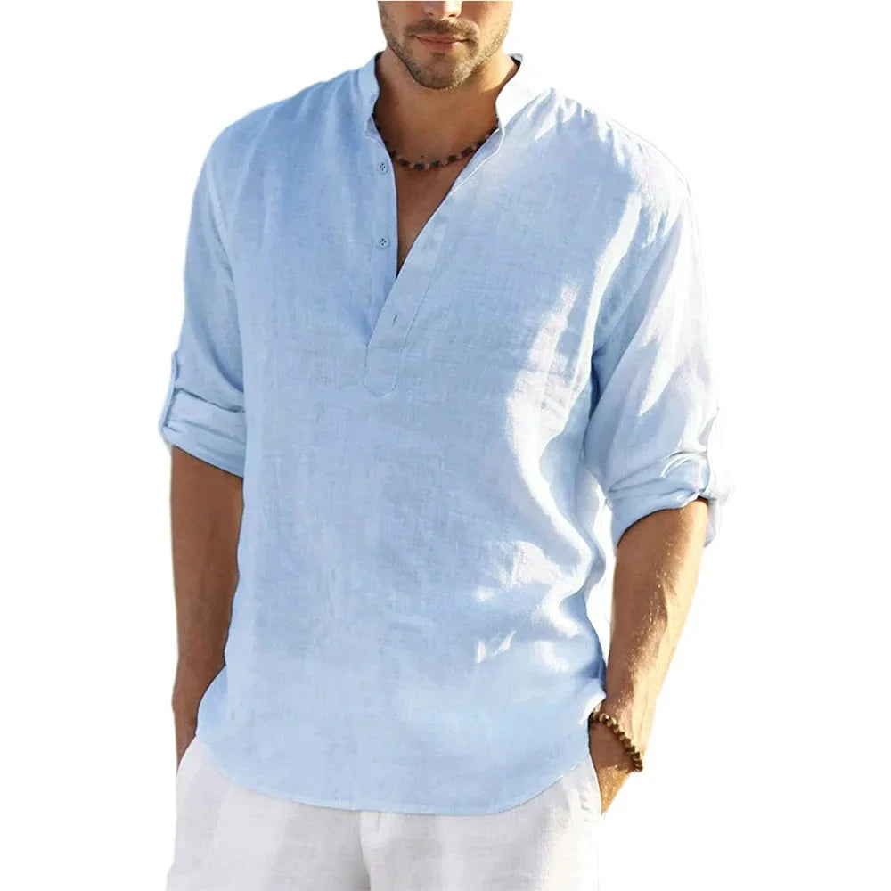 Veylora Men's Casual Blouse Cotton Linen Shirt Loose Tops Long Sleeve Tee Shirt Spring Autumn Casual Handsome Men's Shirts