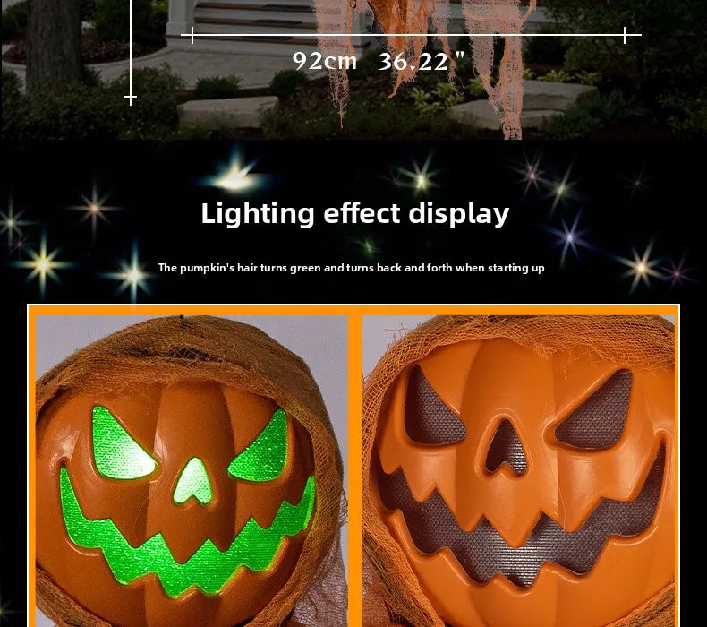 Veylora Halloween Decoration Luminous Demon Pumpkin Scarecrow Hanging Ornaments Turned Head Pumpkin Halloween Horror Home Decor Yard
