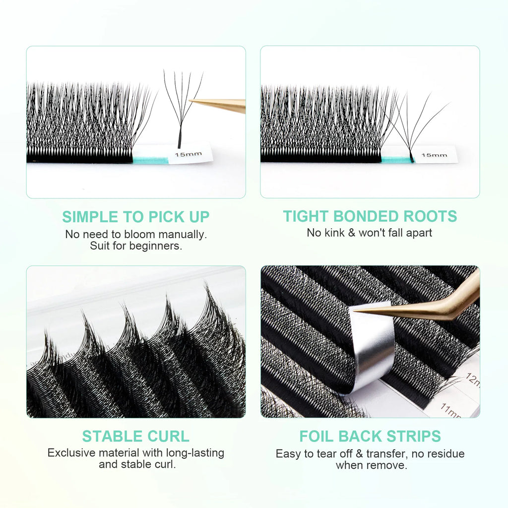 Veylora :NAGARAKU Automatic Flowering W Shape  Bloom 3D 4D 5D 6D Premade Fans Eyelash Extensions Natural Soft Light Full Dense