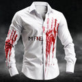 Veylora 2025 Halloween Men's Letter Printed Blood Stains Shirt Button Up Shirt Long Sleeve Dark Punk Gothic Style Streetwear Men's Tops