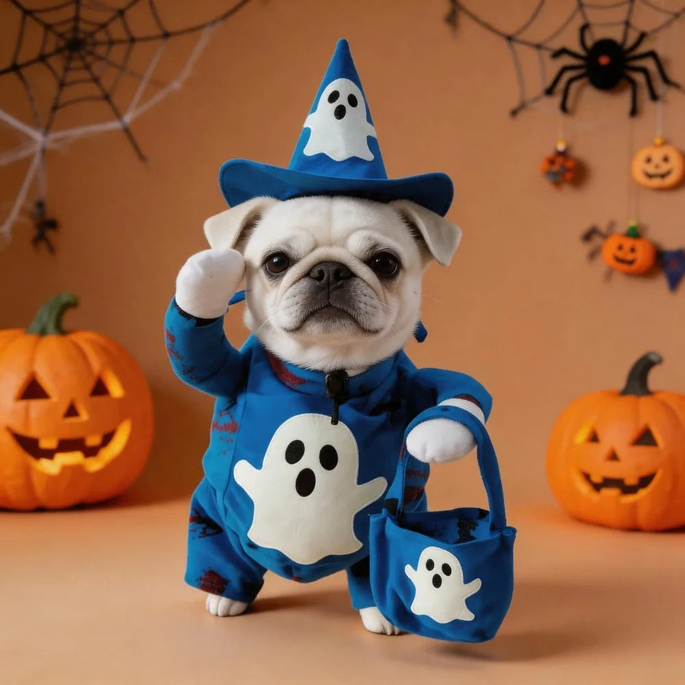Veylora Halloween Dog Clothes Pet Costume Funny Cosplay Outfit with Fluorescent Ghost Cute Dog Cat Dress Up Festive Party Apparel Set