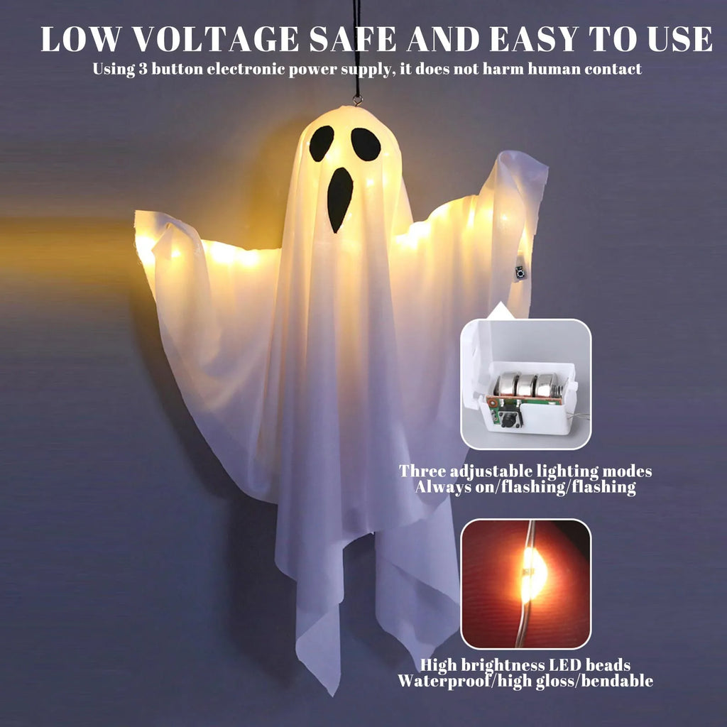 Veylora Halloween Ghost Hanging Decorations Halloween Hanging Light Up White Flying Ghosts Tree Window Wall Scary Ornament 50X40cm