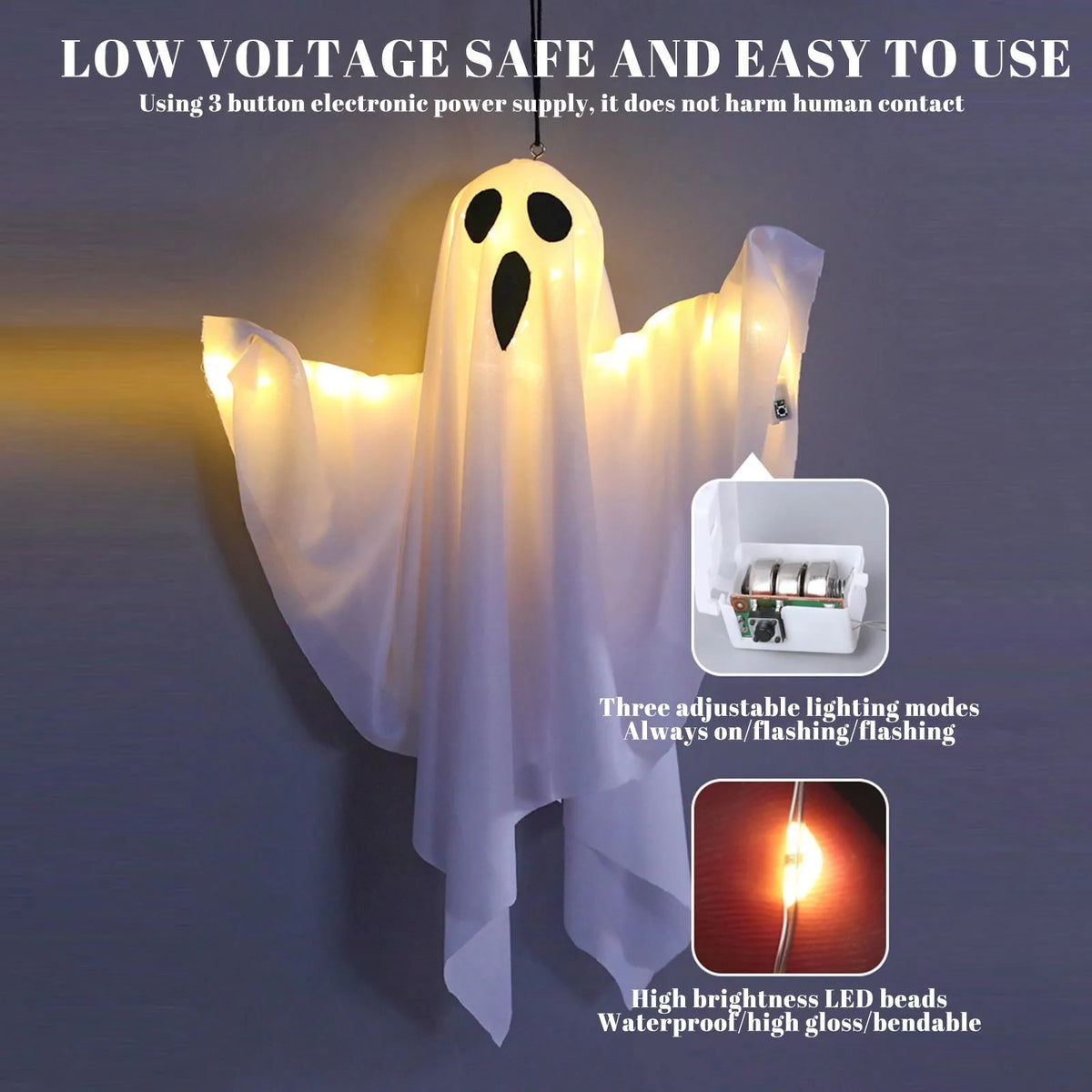 Veylora Halloween Ghost Hanging Decorations Halloween Hanging Light Up White Flying Ghosts Tree Window Wall Scary Ornament 50X40cm