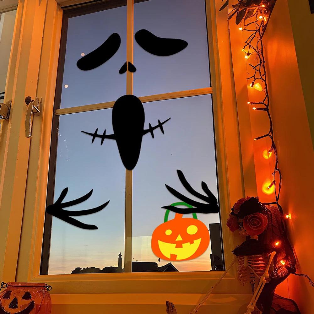 Veylora Halloween Decorations Room Door Stickers Window Decor Skeleton Hand Pumpkin DIY Window Stickers Ghost Devil Witch Hat Decor