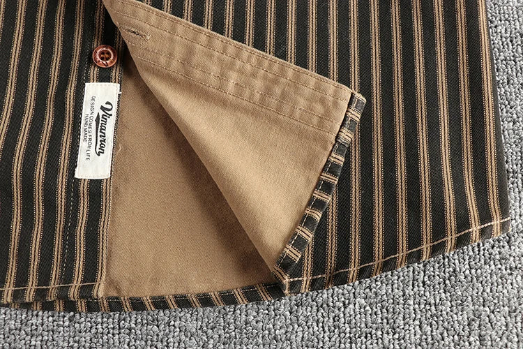 Veylora 2025 Autumn And Winter New American Retro Stripe Long-Sleeve Lapel Shirt Men's Simple Fashion Washed Multi-pocket Casual Blouses