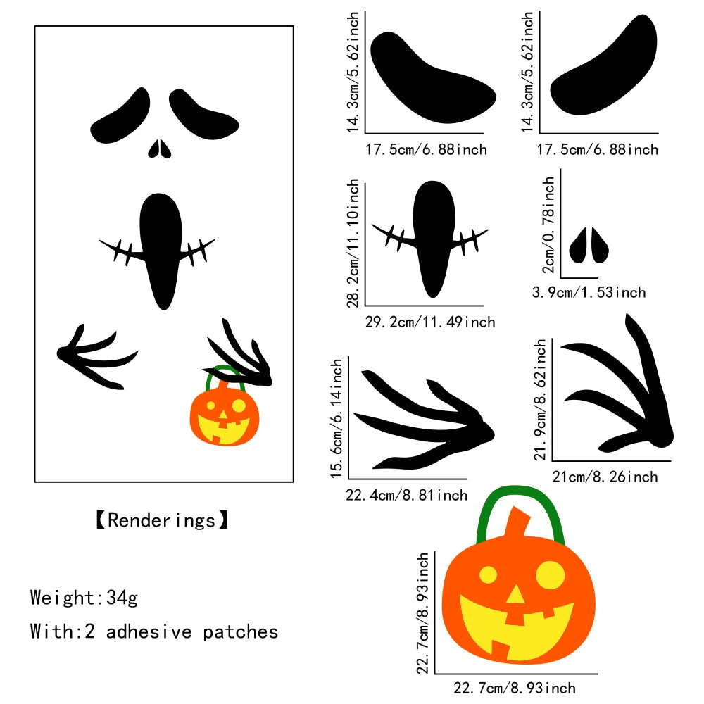 Veylora Halloween Decorations Room Door Stickers Window Decor Skeleton Hand Pumpkin DIY Window Stickers Ghost Devil Witch Hat Decor