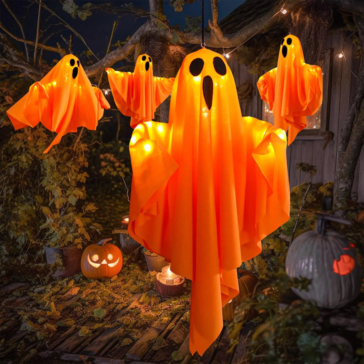 Veylora Halloween Ghost Hanging Decorations Halloween Hanging Light Up White Flying Ghosts Tree Window Wall Scary Ornament 50X40cm