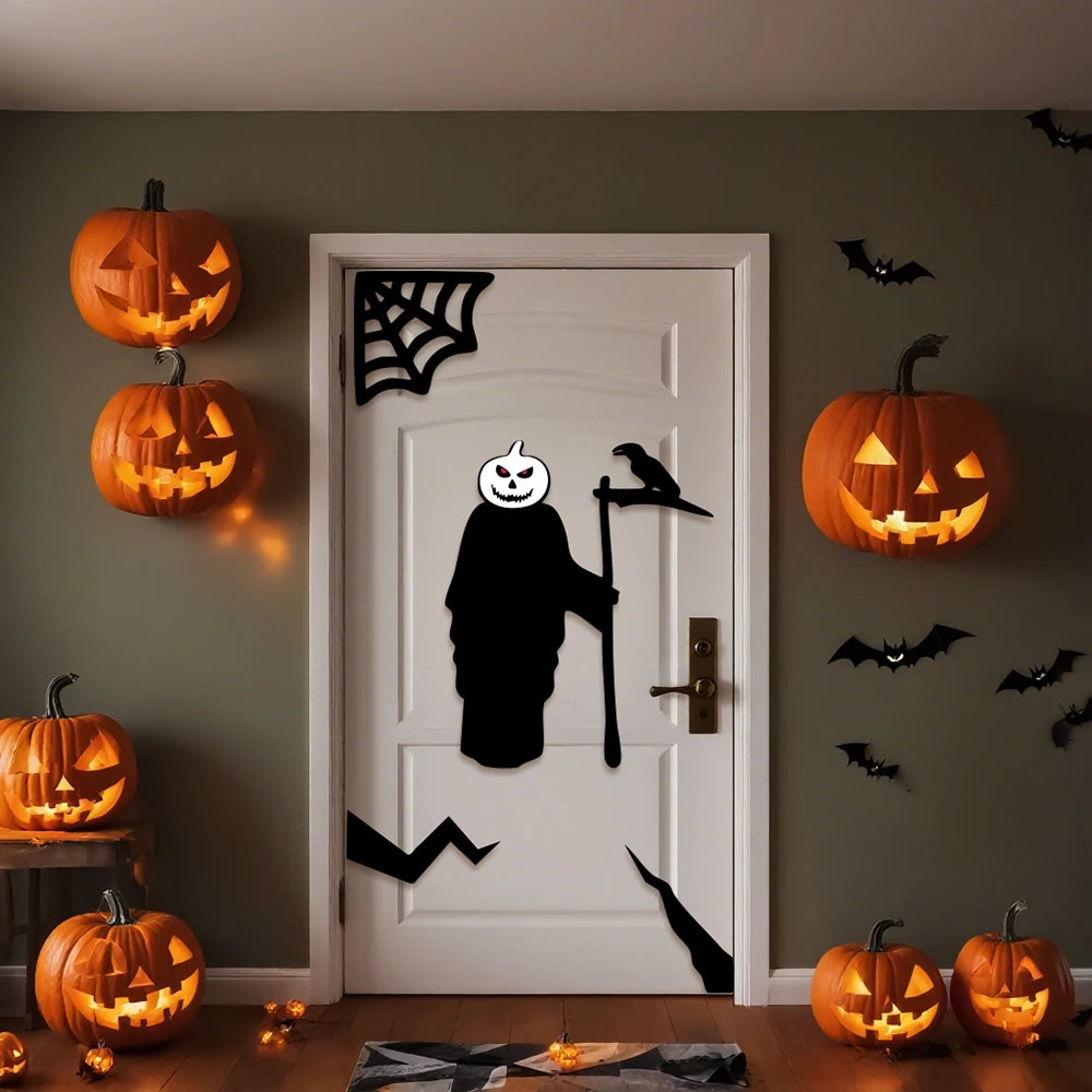 Veylora Halloween Decorations Room Door Stickers Window Decor Skeleton Hand Pumpkin DIY Window Stickers Ghost Devil Witch Hat Decor