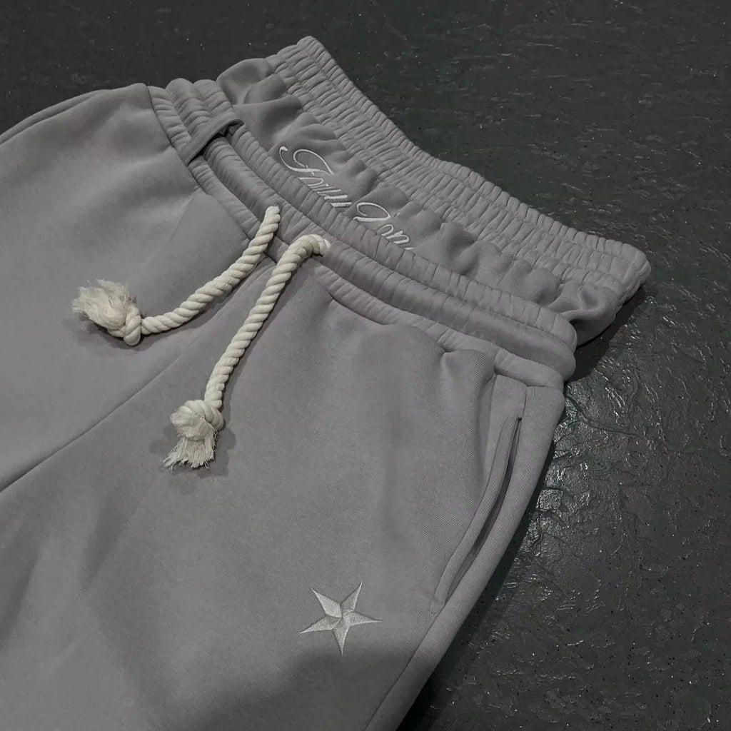 Veylora Harajuku Loose Double Waisted Sweatpants Y2K American Solid Color Letter Embroidery Casual Pants Hip Hop Drawstring Waist Jogger