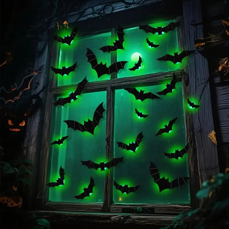 Veylora Halloween Decorations  3D LED Lighted Bats with Purple Green Lights, Waterproof Window Stickers for Indoor Outdoor Scary Decor
