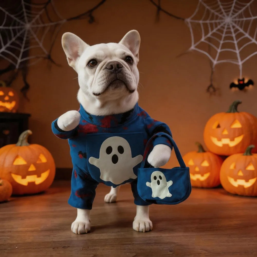 Veylora Halloween Dog Clothes Pet Costume Funny Cosplay Outfit with Fluorescent Ghost Cute Dog Cat Dress Up Festive Party Apparel Set