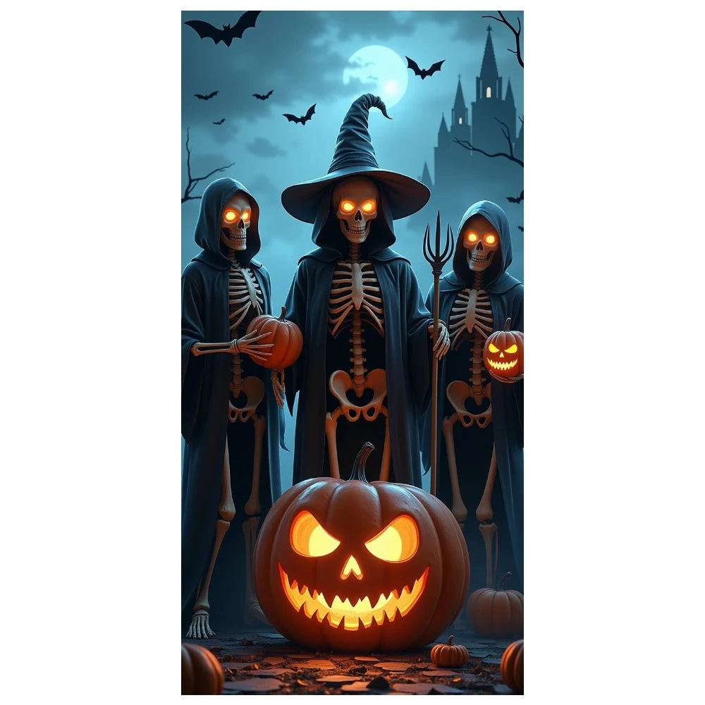 Veylora Halloween Decorations Door Cover Spooky Design Halloween Eerie Skeleton Gothic Jack O Lantern for Halloween Party Horror Decor