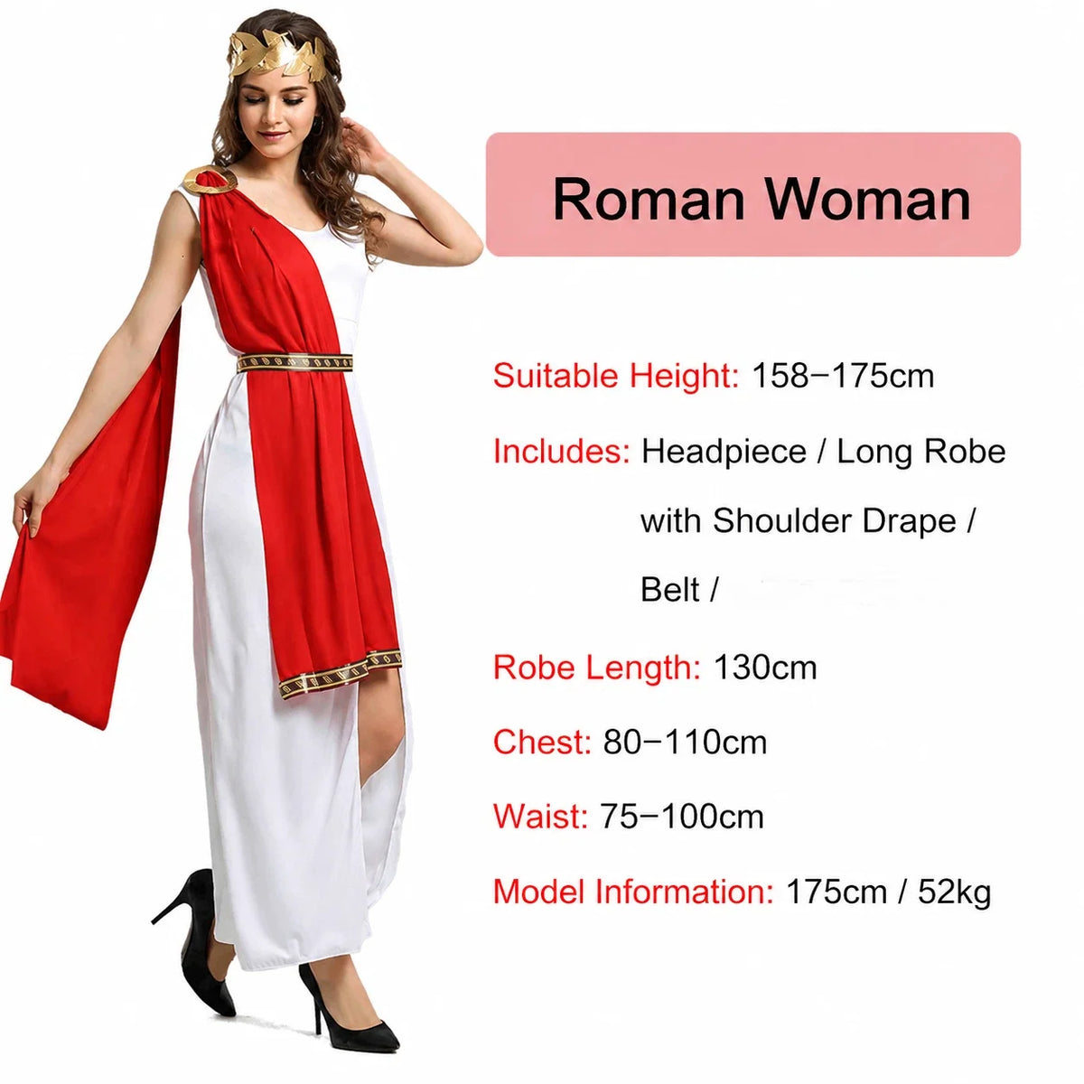 Veylora Roman Greek Costume Adult Men Women Couple Toga White Tunic Red Cape Gold Laurel Wreath Halloween Carnival Cosplay Outfit Set