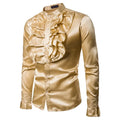 Veylora Vintage 70s Frill Ruffle Dress Shirt For Men Vicotorian Costume Top Gothic Punk Retro Tee Faxu Silk Cravat Shirt Halloween