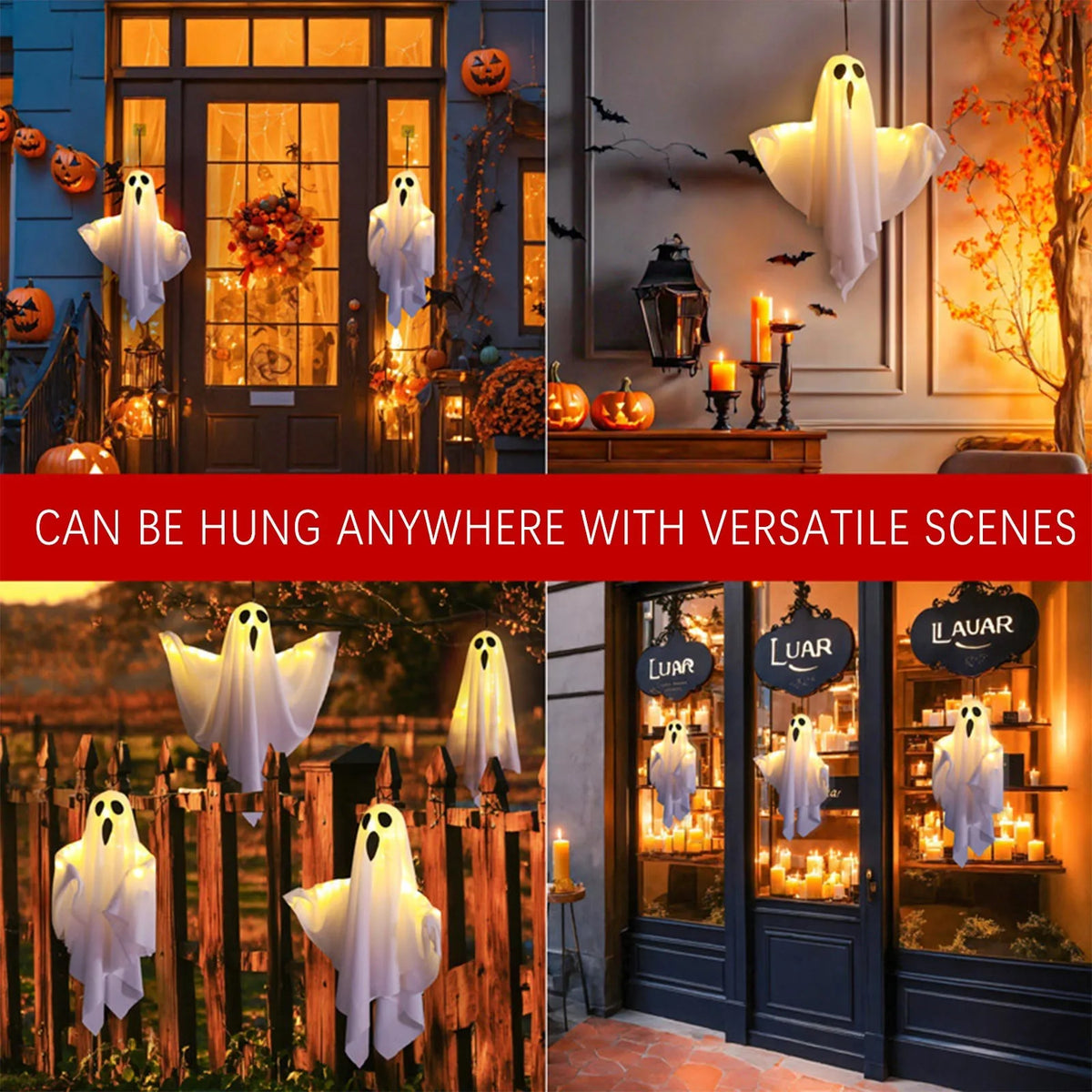 Veylora Halloween Ghost Hanging Decorations Halloween Hanging Light Up White Flying Ghosts Tree Window Wall Scary Ornament 50X40cm