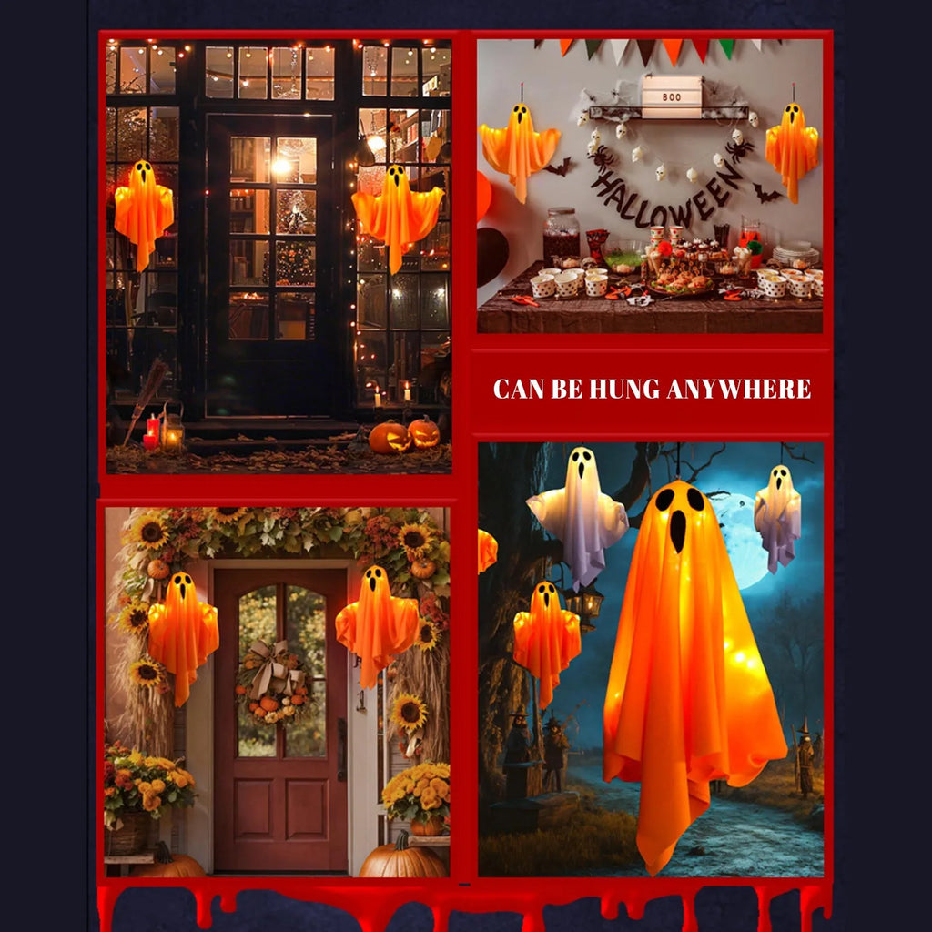 Veylora Halloween Ghost Hanging Decorations Halloween Hanging Light Up White Flying Ghosts Tree Window Wall Scary Ornament 50X40cm