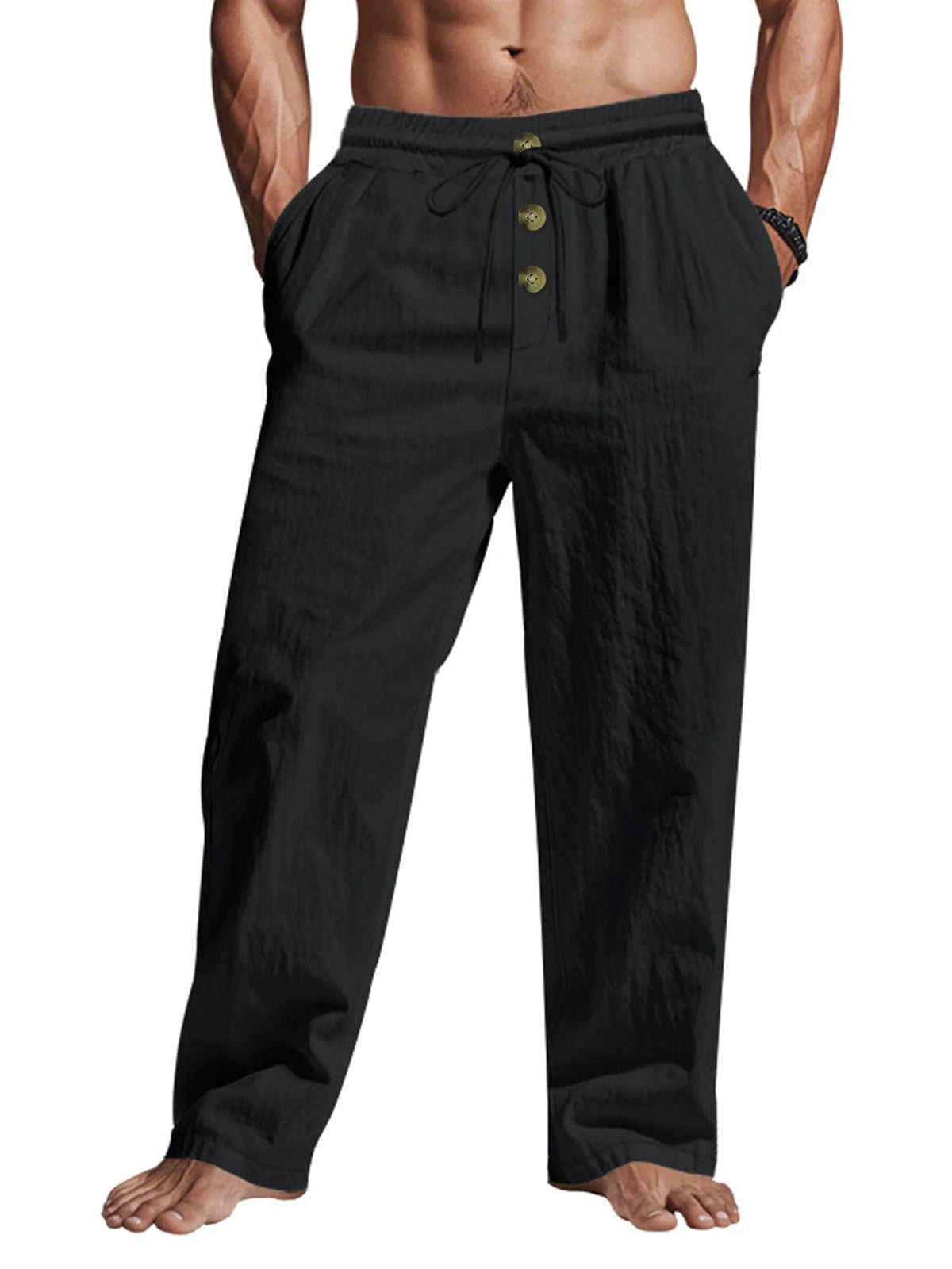 Veylora Men's Casual Trousers 2025 Spring/Summer New Man Large Size white Straight trousers Solid Beach black Fitness Pants S-XXXL
