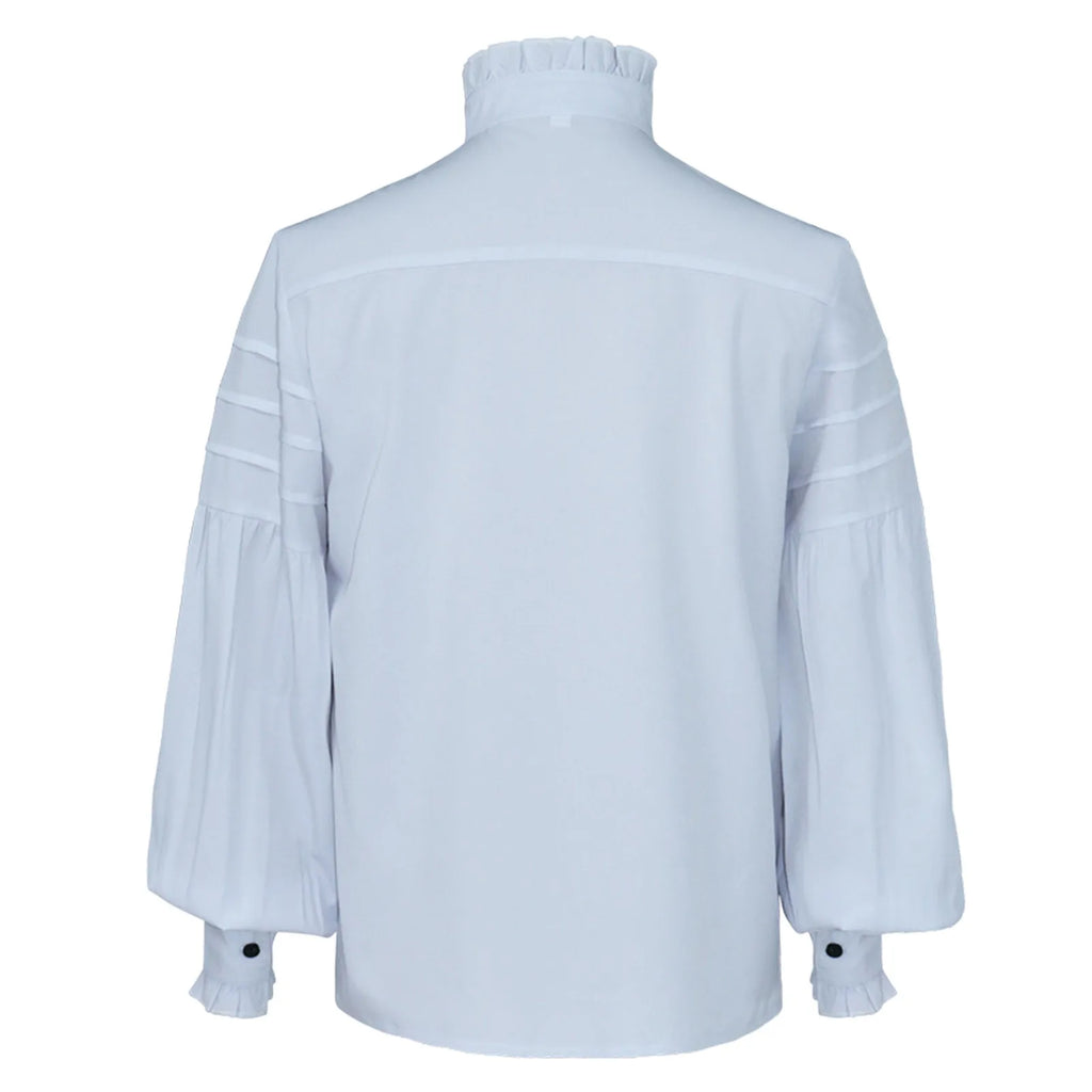 Veylora Men's Medieval Ruffle Shirts Gothic Vintage Court Style Turtleneck Long Sleeve Shirts Vampire Pirate Cosplay Victorian Shirt