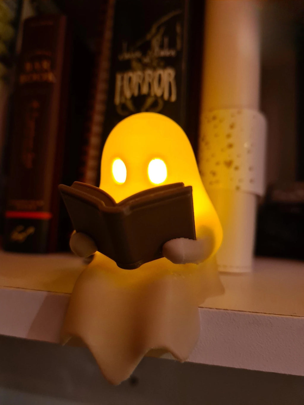 Veylora Halloween Party Decoration Favors Cute Little Ghost Sitting on A Shelf Reading A Book with Flickering Ornament Gift Spooky Idea