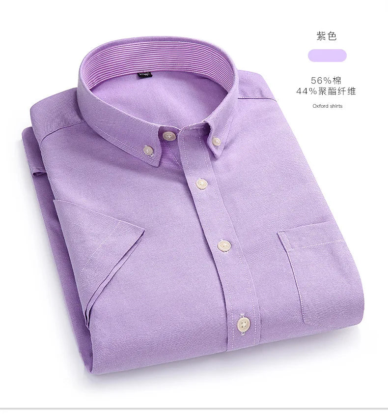Veylora Men's Short-Sleeved Shirt, Summer Casual, Oxford Fabric, Solid Color, Simple, Trendy, Comfortable and High-Quality, Street Style