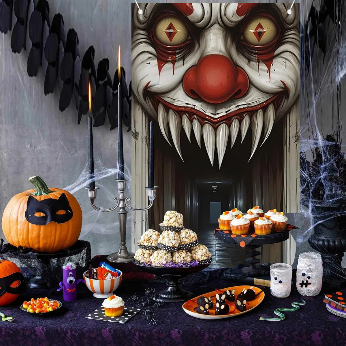 Veylora Halloween Decorations Door Cover,Spooky Witch and Zombie Theme Wall Decor,Indoor Outdoor Haunted House Themed Decoration 2D Scen