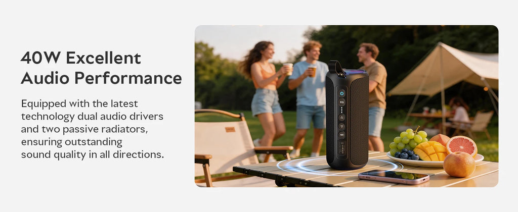Veylora Ortizan Bluetooth Speaker, 40W Peak Outdoor Portable Loud Speakers Wireless with Deep Bass, USB/AUX/TF Card Port, RGB Light, TWS Stereo, EQ, IPX7 Waterproof for Party, Beach, Kayaking, Camping, Backyard, Garage