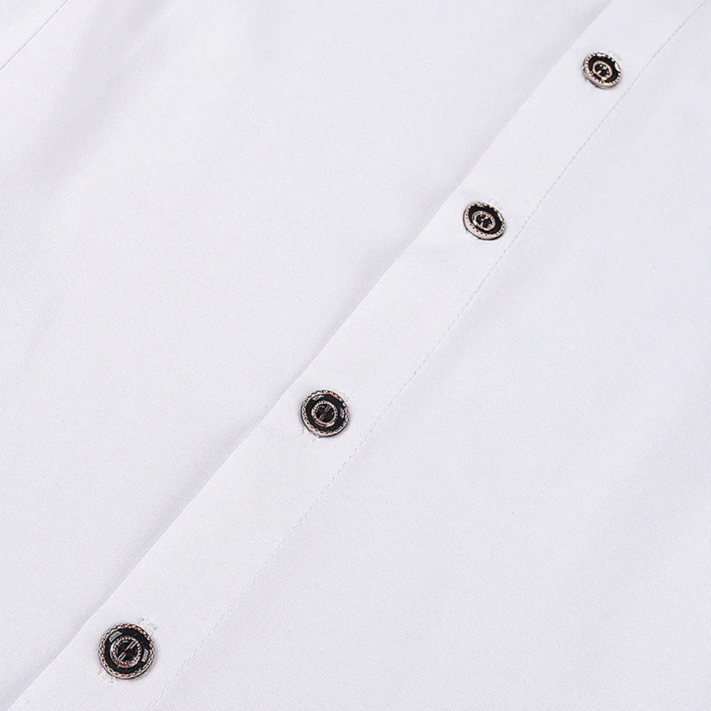 Veylora 2026 Men's Gothic White Shirts And Blouses Tops Retro Victorian Medieval Lace Ruffles Stand Collar Puff Sleeve Shirt Clothing