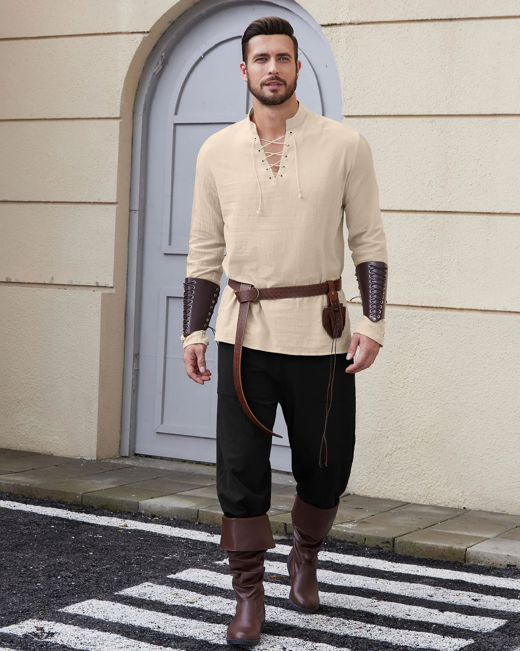 Veylora Men's Medieval Viking Shirt Renaissance Shirt Pirate Men's Long-Sleeved Halloween Cosplay Costume, Daily Casual Shirt
