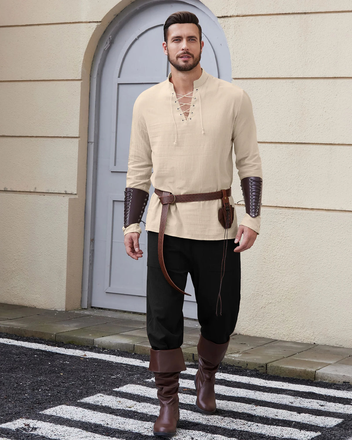 Veylora Men's Medieval Viking Shirt Renaissance Shirt Pirate Men's Long-Sleeved Halloween Cosplay Costume, Daily Casual Shirt