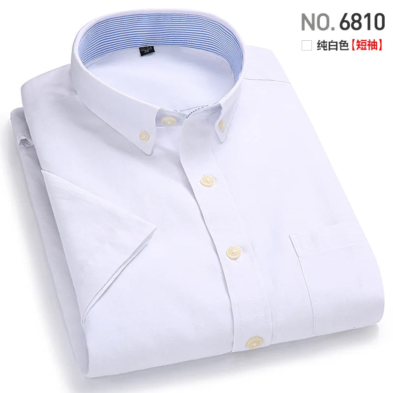 Veylora Men's Short-Sleeved Shirt, Summer Casual, Oxford Fabric, Solid Color, Simple, Trendy, Comfortable and High-Quality, Street Style