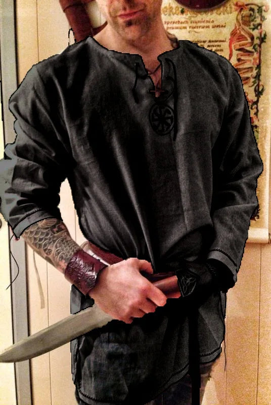 Veylora Men's Medieval Pirate Shirt Cotton Linen Shirts for Men Embroidered Top Renaissance Halloween Costume Adult Carnival Cosplay