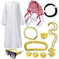 Veylora Arabian Dubai Costume Uae Sheik Cosplay White Robe Headscarf for Wealthy Saudi Birthday Costume Halloween Rich Man Outfit Polyes