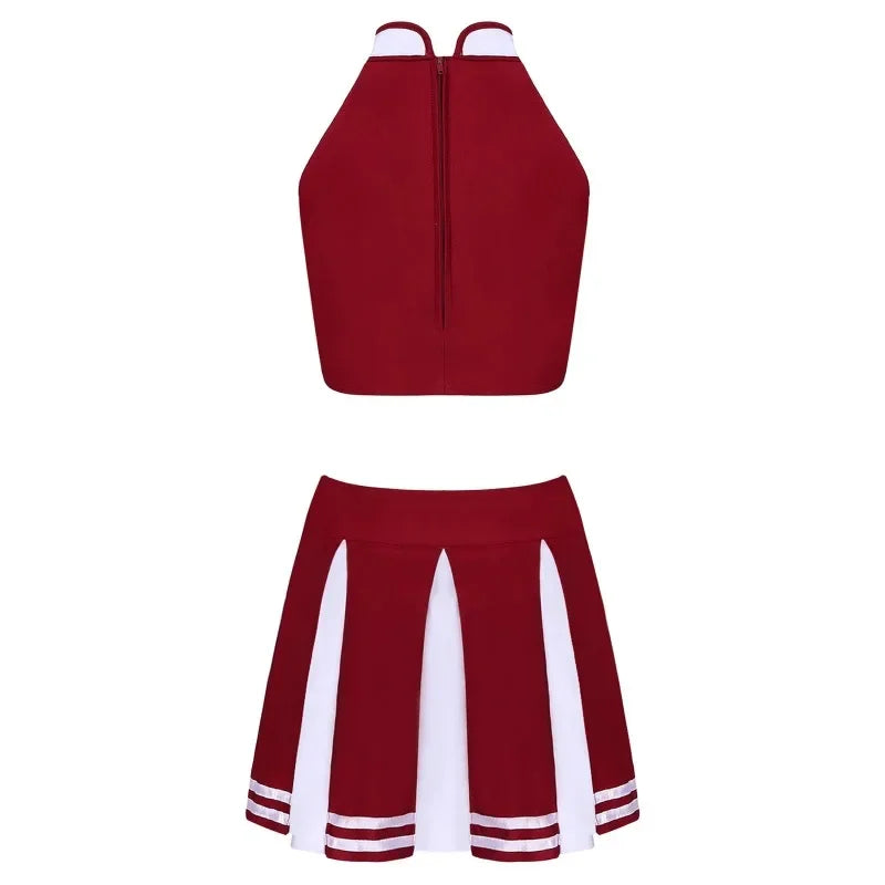 Veylora Carnival Costume 2Pcs Womens Adults Cheerleading Uniform Cosplay Outfit Crop Top with Mini Skirt Halloween Fancy Dress Up Party