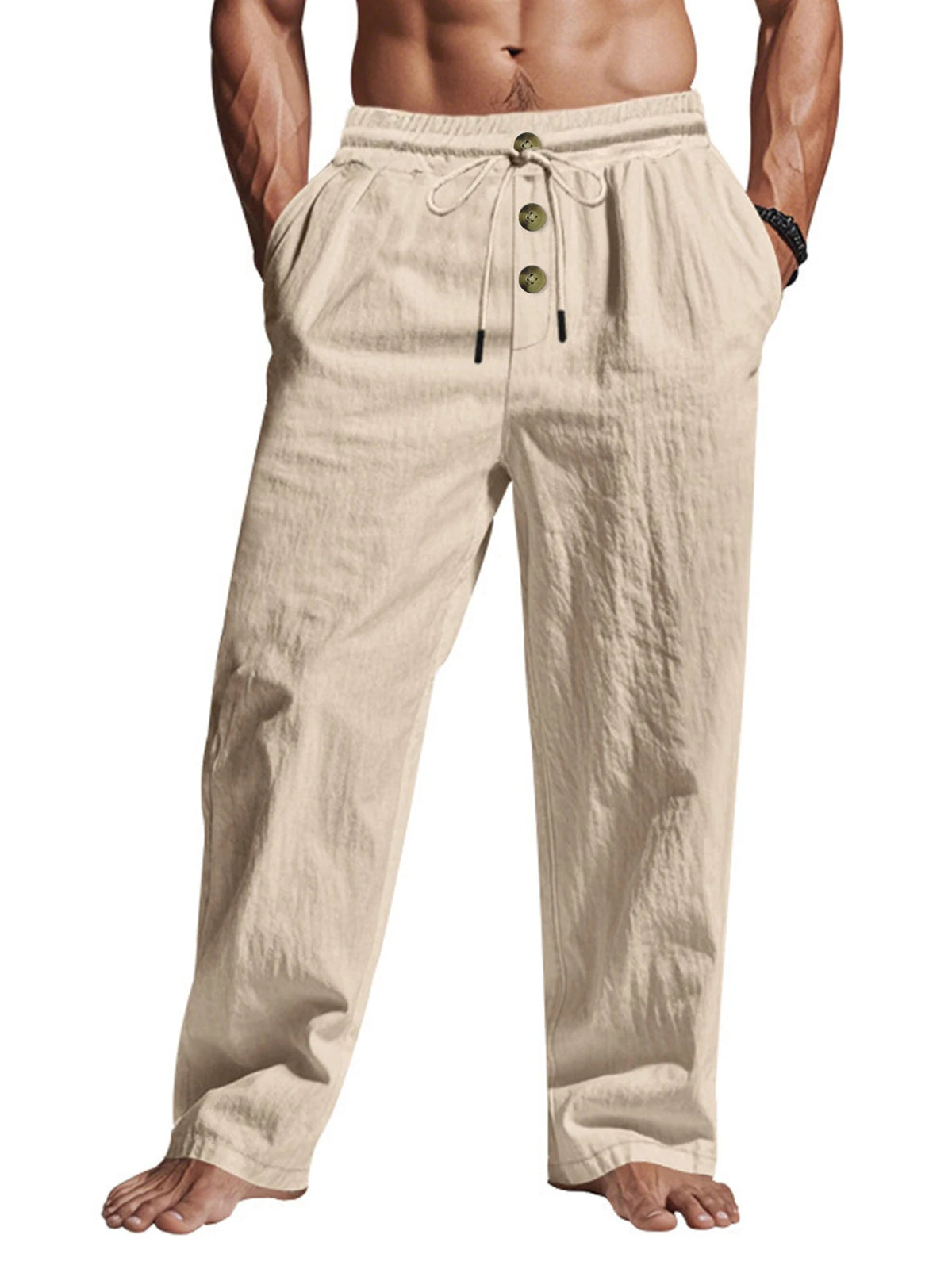 Veylora Men's Casual Trousers 2025 Spring/Summer New Man Large Size white Straight trousers Solid Beach black Fitness Pants S-XXXL