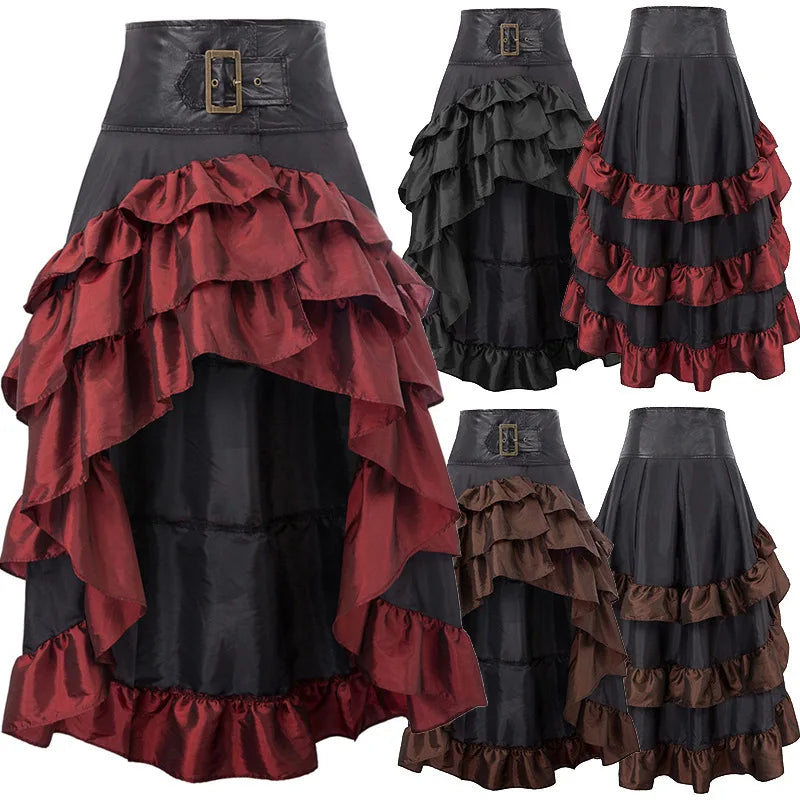 Veylora Pirate Buccaneer Costume Tops Shirt Skirt Bustle Skirt Victorian Halloween Women Punk Renaissance Burlesque High Low Steampunk