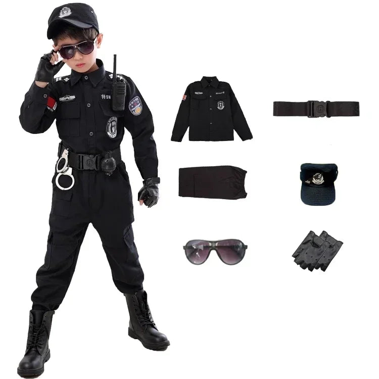 Veylora SWAT Police Costume for Kids is a tactical role-play outfit designed for Halloween, carnival dress-up, and themed parties